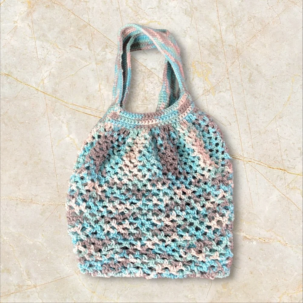 Handmade Crochet Icelandic Market Bag / Mesh Open Weave Fishnet Shopping Bag